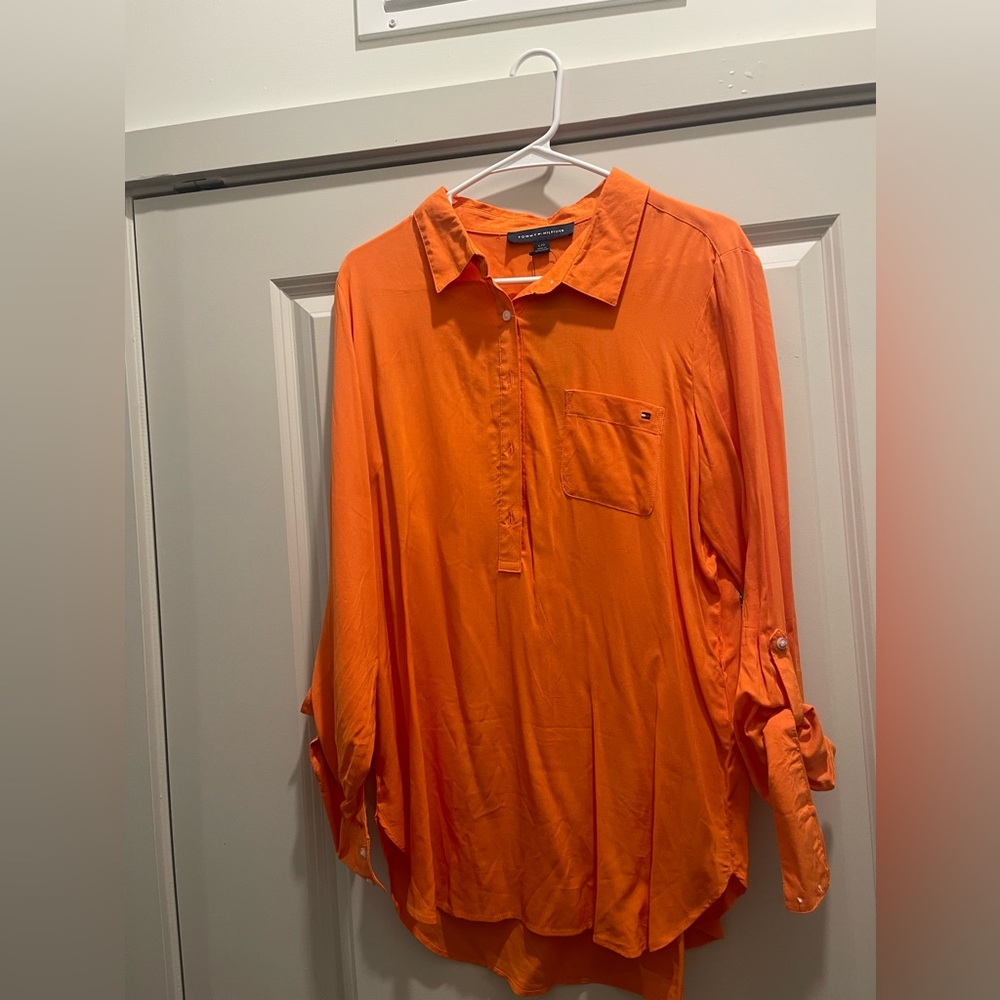 Orange Long Sleeve Button Down Tommy Hilfiger Blouse Size Large